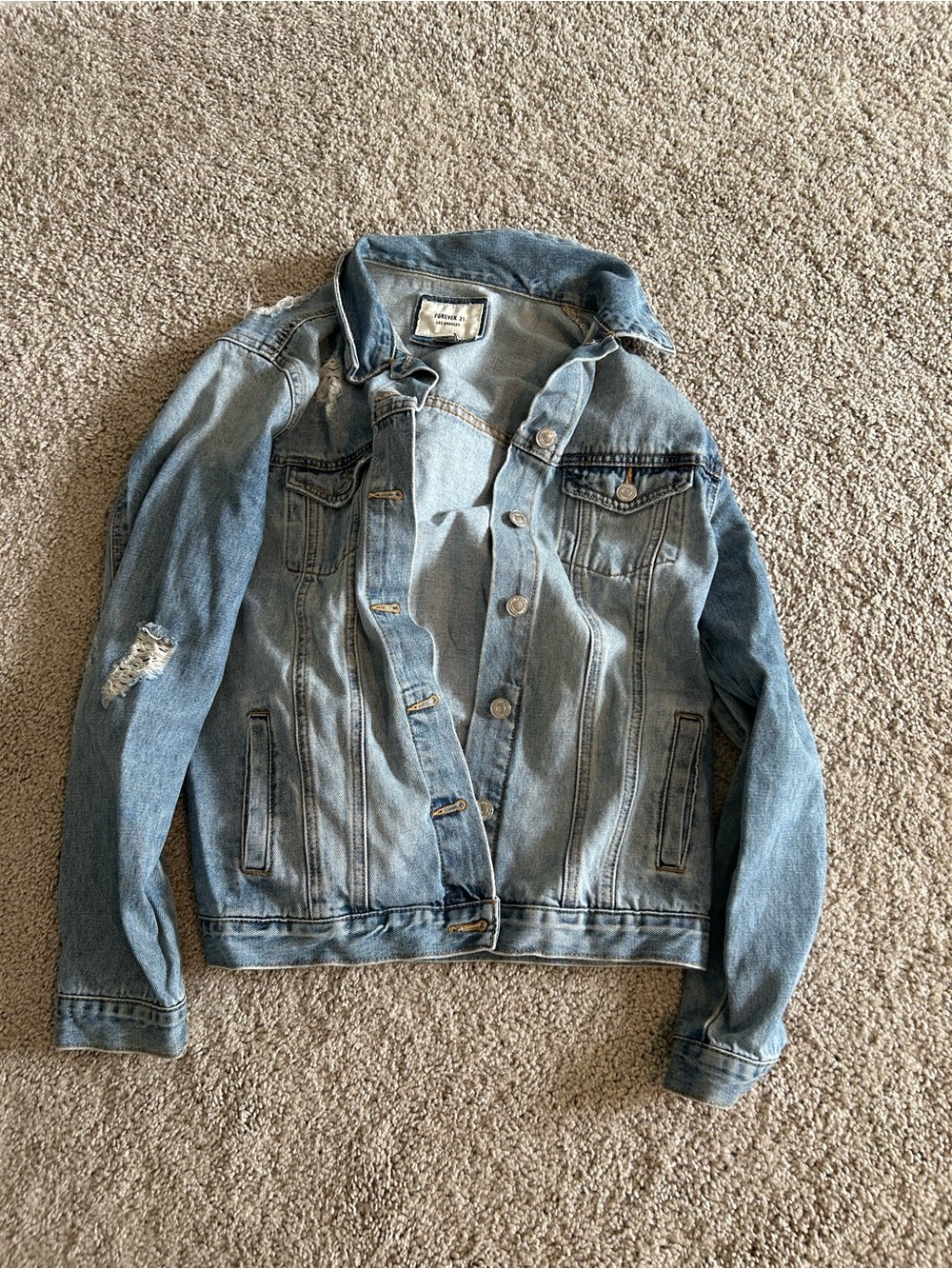 Forever 21 Light Blue Distressed Denim Jacket